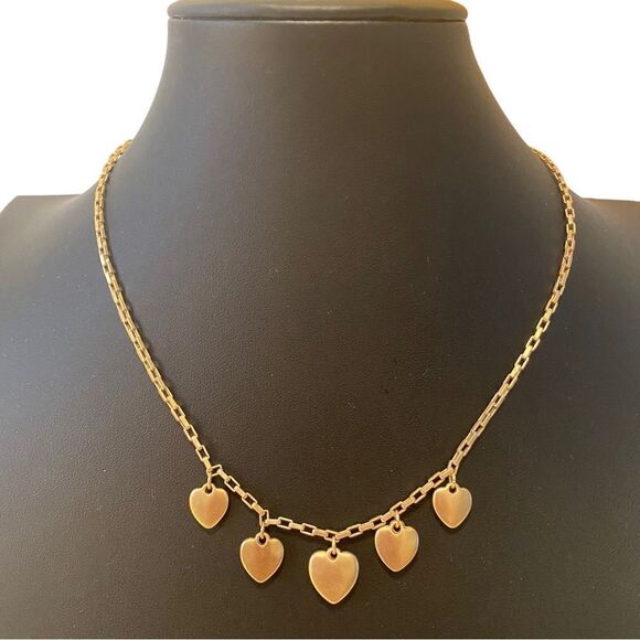 Matte Gold & Pave Crystal Heart Charm Collar Necklace. - Picture 4 of 6